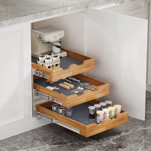 OCG Pull Out Cabinet Drawer 20" W x 21" D, 3 Tier Pull Out Cabinet Organizer, Heavy-Duty Slide Out Drawer for Cabinets, Organization for Kitchen, Pantry, Bathroom - Image 3