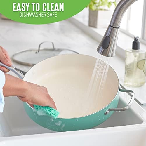GreenLife Artisan Healthy Ceramic Nonstick, 5QT Saute Pan Jumbo Cooker with Helper Handle and Lid, Stainless Steel Handle, Induction, PFAS-Free, Dishwasher Safe, Oven Safe, Turquoise - Image 6
