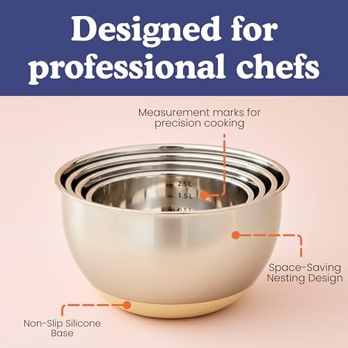Non-Toxic Stainless Steel Mixing Bowls, Glass Lids, Plastic Free, 5-Pcs | LFGB platinum silicone seal. Keeps food fresh longer. Airtight. Non-slip silicone base. Dishwasher safe. Measurement marks. - Image 6