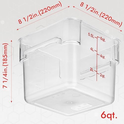 CURTA 4 Pack Food Storage Container with Red Lid - NSF Commercial Grade in 6.0 Qt - Square, Clear, Polycarbonate - Image 7
