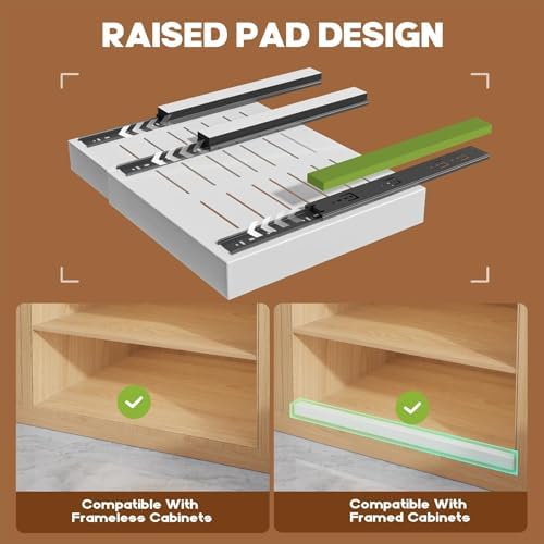 Seinloes 4 Pack Expandable (15.1"-26.3") Pull Out Cabinet Organizer 21" Deep With Raising Pad for Framed Cabinets,Upgrade 3 Slide Rails Slide Out Drawers,No Drill Roll Out Shelves Adhesive,White - Image 2