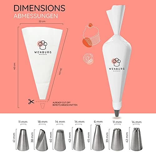 Wenburg Versatile & Easy-to-Clean Large Piping Bags and Tips Set - 7 Large Icing Tips for Cake Decorating - 16" Cotton Icing Bag - Coupler I Professional Cupcake, Decorating Piping Tips (Premium Plus) - Image 4