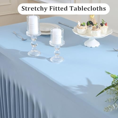 6 Pack Dusty Blue Spandex Tablecloths for 6 Foot Rectangle Tables, Wrinkle Free Stretchy Table Cloths 6ft Fitted Table Cover DeskSkirt for Weddings Birthday Party Banquet Baby Shower - Image 3