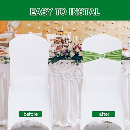 Pack of 30 Spandex Chair Sashes Bows Stretch Chair Cover Band with Buckle Slider Universal Elastic Chair Ties for Wedding Banquet Party Event Decoration (Sage Green) - Image 4