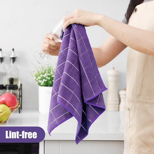 Homaxy Microfiber Kitchen Towels and Dishcloths Sets, 12 Pack, Purple - Image 4