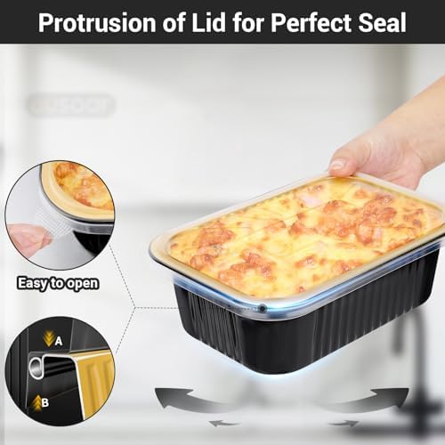 EUSOAR Aluminum Foil Pans with Lids， 25pack 32oz Small Disposable Foil Loaf Cake Food Storage Pans, Catering Party Meal Prep Freezer Drip Pans for Microwave Oven Safe Cooking,Baking,Roasting,Heating - Image 4