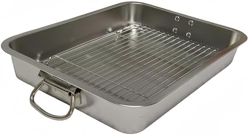 Generic Roasting Pan Stainless steel Roasting pan Turkey Roasting pan with grill Rectangular grill suitable for Turkey, roast chicken and ham (14x10.4x2.8in), Silver by Unknown