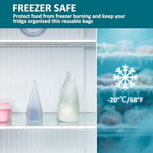8-Pack Reusable Silicone Food Storage Bags, 100% Silicone Stand-Up Wide-Open Zip-Lock Reusable Storage Bags for Food, Freezer Microwave Oven Dishwasher Safe, Translucent, 4S 4XS - Image 5