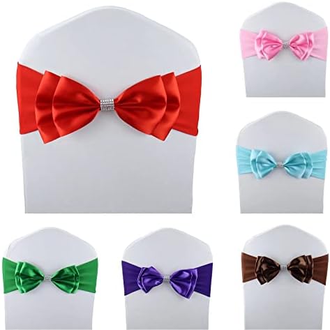 50 PCS Double Bows Stretch Chair Sashes, for Wedding Party Chair Cover Decoration, Spandex Stretch Chairs Bands (Pack of 50 Red) - Image 2