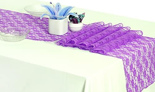 MDS Pack of 20 Wedding 12 x 108 inches Lace Table Runner for Wedding, Decorations for Birthday Parties, Banquets, Graduations, Engagements, and Runners fit Rectangle, Round Table- Lavender by MDS