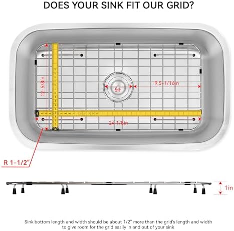 Sink Bottom Grid 24-1/8" x 12-5/8",Centered Drain with Corner Radius 1-1/2" - Image 2