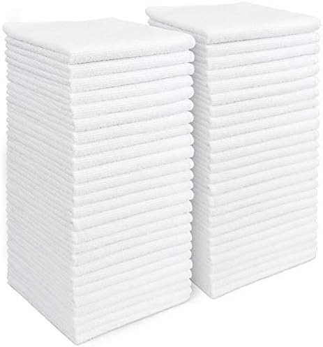 AIDEA White Microfiber Cleaning Cloth 50PK, Absorbent Cleaning Rags 12"x12" by AIDEAHOME