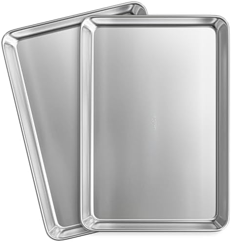 Aluminum Baking Sheet Set, 2 Pack Large Sheet Pan, Commercial Quality Cookie Sheets for Baking or Roasting Non-Stick, 21 x 15 Inch Warp Resistant Aluminum Baking Pan by JOYTABLE