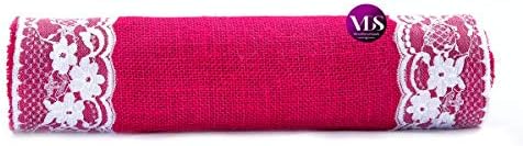 VDS Pack of 20, Burlap Table Runner with White Lace Edge, 100% Natural Jute Rustic Hessian Table Cloth Centerpiece for Wedding Birthday Party Banquet Table Decoration (Size 12X108 Inch)(Magenta) - Image 4