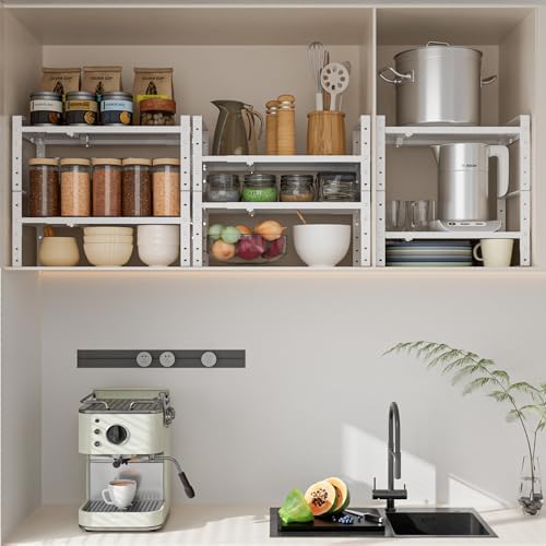 Expandable,Adjustable & Stackable Spice Rack, Cabinet Kitchen Countertop Shelf Organizer,Metal Pantry Storage Shelves - Space-Saving Storage Solution(1Pack/White/Medium) - Image 6