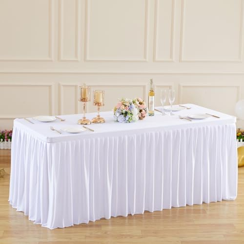 Wish Care 3 Pack White Polyester Table Clothes for 8 Foot Rectangle Tables, Wrinkle Free Fitted Table Cover with Pleated Ruffle Table Skirt for Birthday Party Wedding Trade Show Event Display - Image 7
