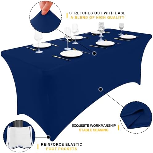 Smiry 12 Pack Spandex Table Cloth 6FT, Elastic Fitted Navy Tablecloth - Image 3