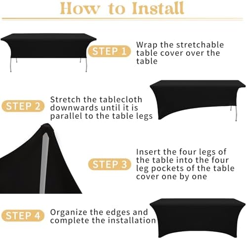 HAISIWLKJ 3 Pack Table Cloth 8ft Black Tablecloths for Rectangle Folding Table Spandex Fitted Stretch Table Cover Wrinkle Resistant Washable Table Protector for Party, Wedding, Banquet, Festival. - Image 5