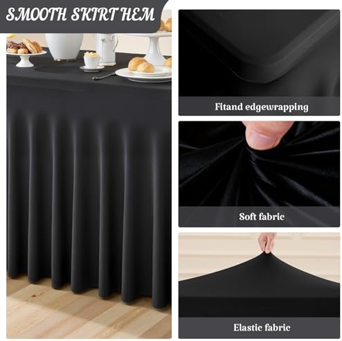 Besutolife Black Tablecloth with Skirt for 4ft Rectangle Tables - Wrinkle-Resistant, Stretchable, Machine Washable Table Cover - Perfect for Weddings Banquets Birthday Parties Events - Image 3