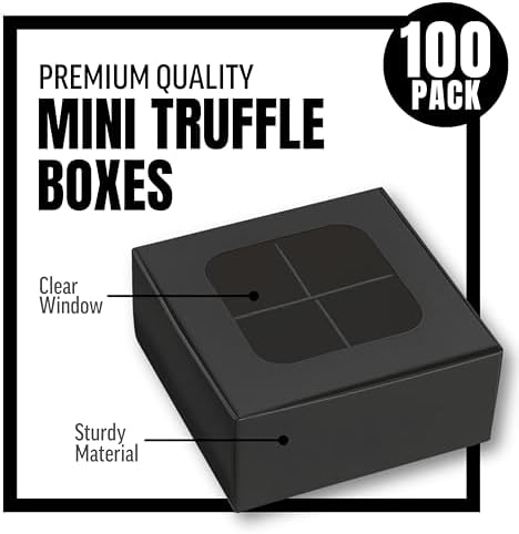 100 pcs Black Mini Truffle Box for 4 Treats with Window and Dividers, Bakery Boxes, 3.5 x 3.5 x 1.57 Inches VERY SMALL Baking Boxes for 4 Treats, Square Truffles Box for Gift Giving - Image 3