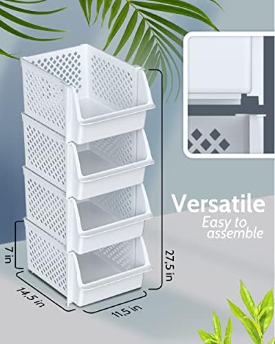 Skywin Stackable Storage Bins Open Front for Pantry Storage, 8 Pack - White - Image 3