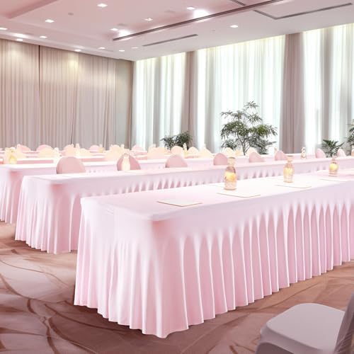 PARTISKY 6 Pack Pink Table Cover for Rectangle Tables 6ft,One-Piece Spandex Elastic Table Cloth with Skirt for Wedding Folding Table Banquet Baby Shower & Birthday Parties - Image 2
