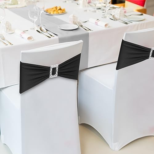 Joccun 120 PCS Spandex Chair Sashes Bows Stretch Chair Cover Band with Buckle Slider Universal Elastic Chair Ties for Wedding Banquet Party Event Decoration (Black) - Image 6