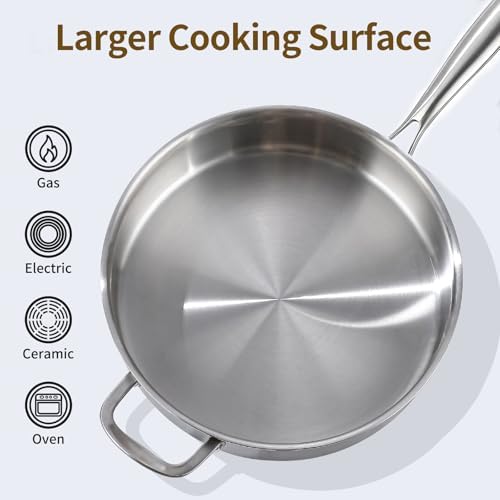 DELARLO 6QT Saute Pan Tri-Ply Stainless Steel Pan 12Inch Deep - Image 3