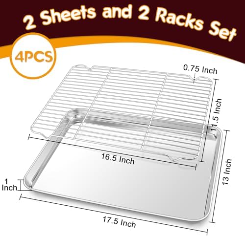 P&P CHEF 17.5 Inch Baking Sheet with Rack Set, Pans with Flat Racks | 2 Baking Sheets + 2 Cooling Wire Racks, Dishwasher & Oven Safe, Non-toxic & Lasting Use, Fit for Regular Oven - Image 2