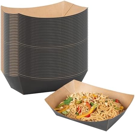 Restaurantware Black Paper lb Food Tray Boat, 8.9 x 6.7 x 2.4 in, 50 Pack by Restaurantware