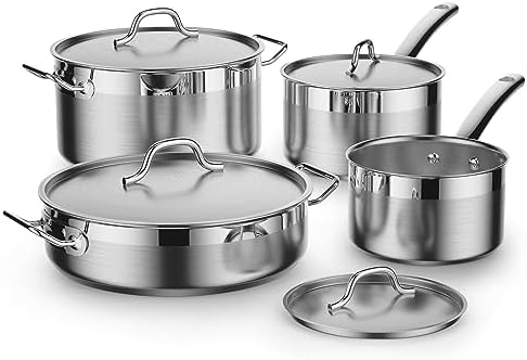 Cooks Standard Professional Cookware Set, Stainless Steel Pots Kitchen Set Includes Saucepans, Sauté Pan, Dutch Oven with Lids - Induction Compatible, 8-Piece by CooksStandard