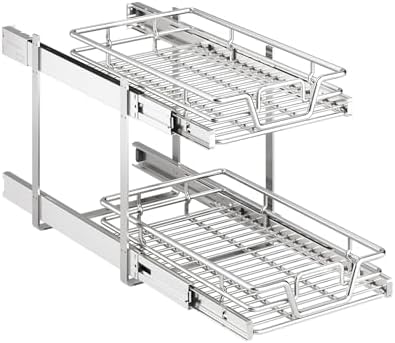 2-Tier Kitchen Cabinet Pull Out Shelf and Drawer Organizer Slide Out Pantry Storaqe Basket in Multiple Sizes (14" W x 21" D) by Unknown