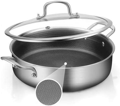 YEKSUM Tri-Ply Stainless Steel 6 Quarts Saute Pan, 12 Inch Nonstick Skillet with lids, Hybird Large Frying Pan,18/10 Chef's Cooking Pan, Induction Pan 12"", Dishwasher and Oven Safe, Silver by YEKSUM