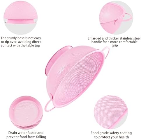 Stainless Steel Colander 3 Piece,Metal Strainer Basket with Solid Base and Handles for Kitchen Food,Pasta, Noodles, Vegetables and Fruits,Powder Coated,BPA Free,Dishwasher Safe,2 & 3 & 4.5 Qt (Pink) - Image 5