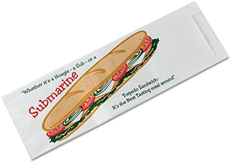Bagcraft 300435 Submarine Sandwich Bags, 4 1/2 x 2 x 14, White Preprinted Submarine (Case of 1000) by Bagcraft+Papercon