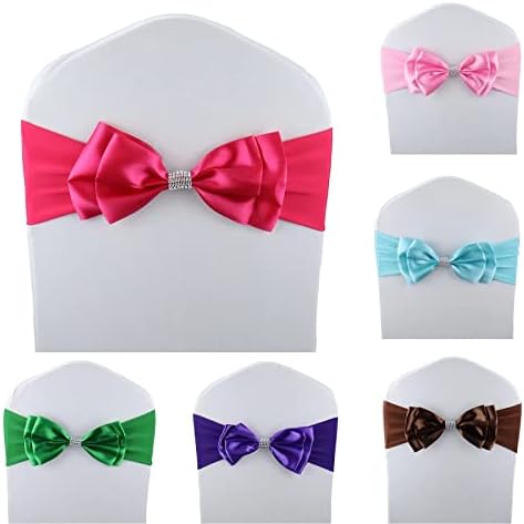 12 PCS Double Bows Stretch Chair Sashes, for Wedding Party Chair Cover Decoration, Spandex Stretch Chairs Bands (Pack of 12 Rose) - Image 2