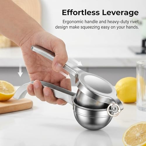 Handheld Lemon Juice Squeezer, Lemon Squeezer Stainless Steel, Manual Fruit Juice Squeezer, Heavy Duty Citrus Press Juicer, Ergonomic Hand Press Juicer for Lime, Orange, Grapefruit, Pomegranate (1pcs) - Image 3