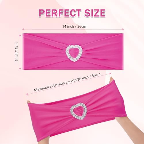 Pack of 120 Spandex Chair Sashes Bows Stretch Chair Cover Band with Buckle Slider Universal Elastic Chair Ties for Wedding Banquet Party Event Decoration (Fuchsia) - Image 2