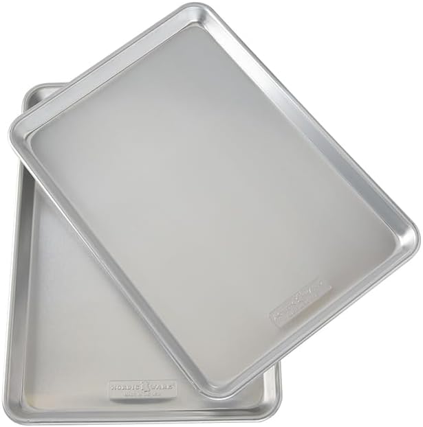 Nordic Ware Naturals Half Sheet Set - USA Made Aluminum Commercial Quality Sheet Pan for Baking or Roasting, Encapsulated Galvanized Steel Rim Prevents Warping, 2pk Half + Lid - Image 7