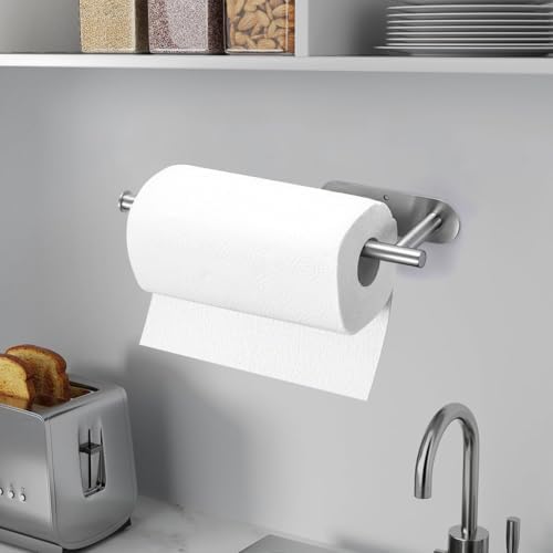 Paper Towel Holder Under Cabinet, Kitchen Paper Towel Holder Wall Mount, Self Adhesive Paper Towel Bar Under Counter Hanging Tissue Roll Dispenser for Kitchen Bathroom Organize, Sliver - Image 6