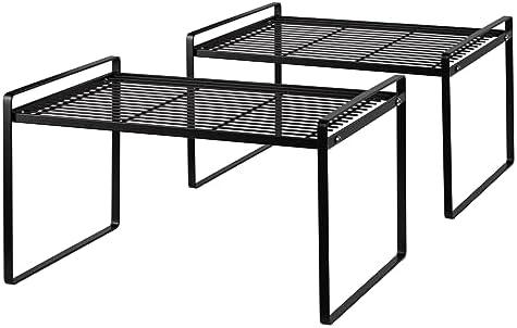 Shantton Cabinet Shelf Organizer, Pantry Shelf Rack, Black 13.1x10.6x9.5 | 2-Pack Stackable Metal Riser Holds 40LBS with Non-Slip Feet for Kitchen Pantry Bathroom Countertop Freezer Cupboard by Shantton