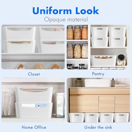 Ytteve 6-Pack Mixed Size White Plastic Storage Bins – Includes 2 Large (13"x9.5"x5.7") & 4 Medium (9.5"x6.7"x4.1") – Versatile Shelf Organizers for Kitchen Pantry, Closet, Bathroom, Office & Cabinet - Image 5