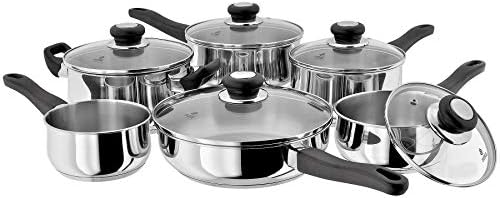 Judge Vista Stainless Steel Set of 6 Induction Pans, 20cm Casserole, 24cm Saute Pan, 16/18/20cm Saucepans with Lids, 14cm Milk Pan by Judge