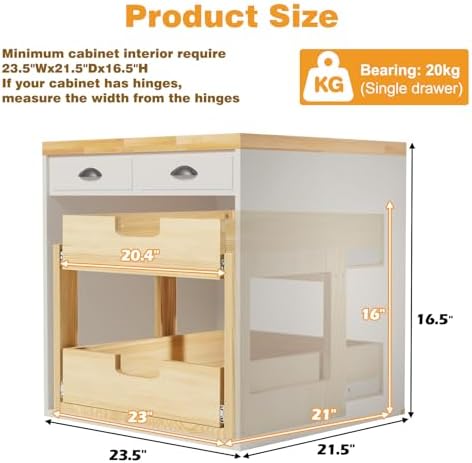 Pull Out Cabinet Organizer, 23''W×21''D Sliding Drawers for Cabinets, 2 Tier Soft Close Slide Out Wooden Pull out Drawers, Base Cabinet Organization for Kitchen, Pantry, Bathroom - Image 3