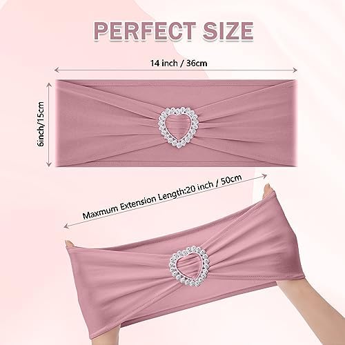 Pack of 120 Spandex Chair Sashes Bows Stretch Chair Cover Band with Buckle Slider Universal Elastic Chair Ties for Wedding Banquet Party Event Decoration (Dusty Pink) - Image 2