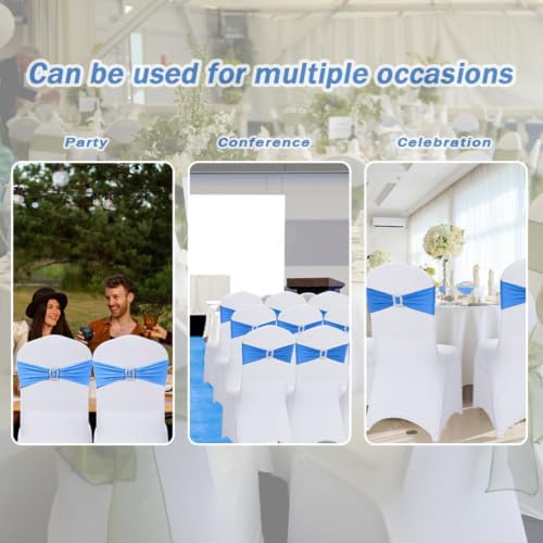 Joccun 120 PCS Spandex Chair Sashes Bows Stretch Chair Cover Band with Buckle Slider Universal Elastic Chair Ties for Wedding Banquet Party Event Decoration (Royal Blue) - Image 7