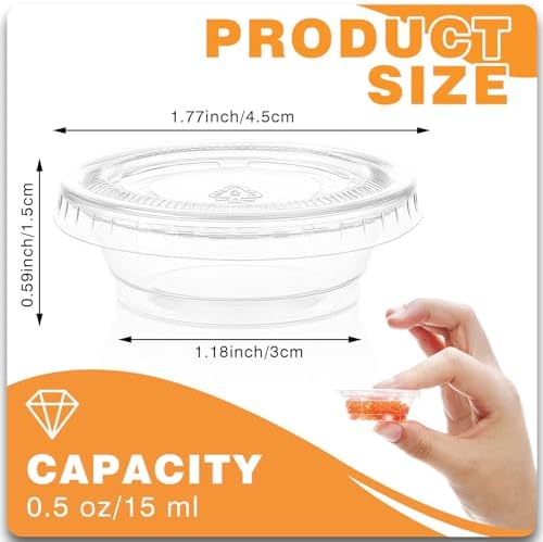 Maxdot 1000 Pack 0.5 oz Containers with Lids Plastic Portion Cups Bulk Mini Disposable Souffle Container Cup Sauce Condiment Leak Proof Shot Lunch Small Portion Box Travel Party Dinner Sauce Salad - Image 2