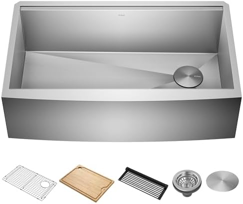 KRAUS Kore 33-Inch Farmhouse Workstation 16 Gauge Single Bowl Stainless Steel Kitchen Sink with Accessories, KWF210-33 by Unknown