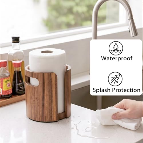 Acacia Wood Paper Towel Holder for Countertop with Splash Guard & Handles - Image 4