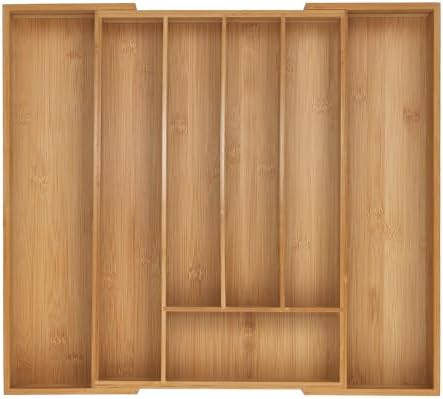 Relaxdays Extendable Cutlery Tray with 5-7 Compartments for Cutlery, 5 x 31-50 x 45 cm, Bamboo, Natural by Relaxdays